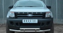 23 449 р. Защита переднего бампера (2 трубыØ76 и 63 мм с декор. элементами, нержавейка) Russtal  Ford Ranger ( DoubleCab,  RapCab) (2011-2016). Увеличить фотографию 2