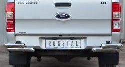 26 699 р. Защита заднего бампера (2 трубы Ø63 мм уголки, нержавейка) Russtal  Ford Ranger ( DoubleCab,  RapCab) (2011-2016). Увеличить фотографию 1