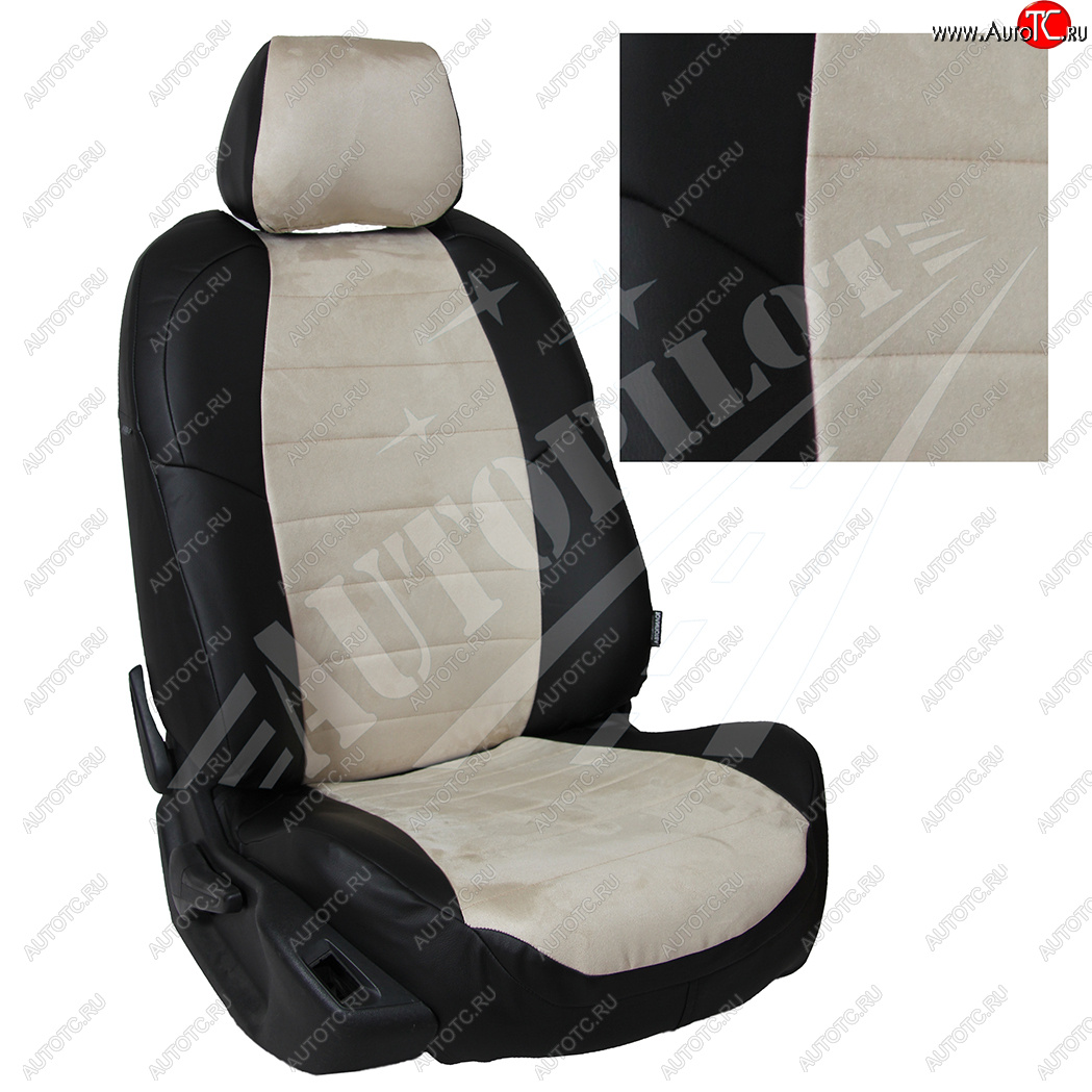 8 299 р. Чехлы сидений AUTOPILOT Алькантара (3 места)  Ford Transit  4 (2014-2024) (Черный + Бежевый)