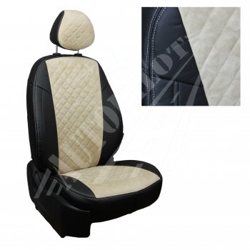 4 699 р. Чехлы сидений AUTOPILOT Алькантара Ромб (3 места)  Ford Transit  4 (2014-2024) (Черный + Бежевый). Увеличить фотографию 1