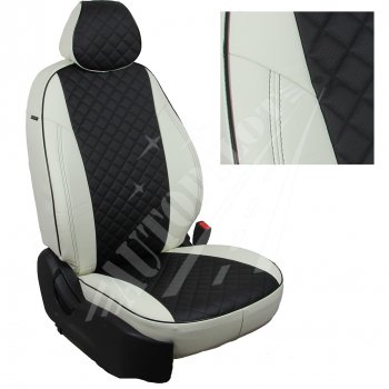 4 699 р. Чехлы сидений AUTOPILOT Экокожа Ромб (3 места)  Ford Transit  4 (2014-2024) (Белый + Черный). Увеличить фотографию 1