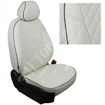 4 799 р. Чехлы сидений AUTOPILOT Экокожа Ромб (3 места)  Ford Transit  4 (2014-2024) (Белый + Белый). Увеличить фотографию 1