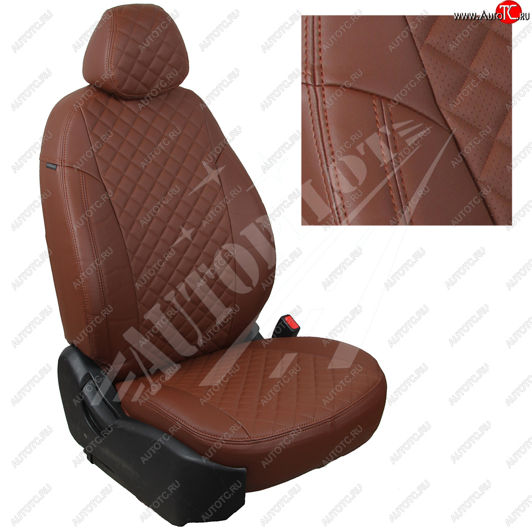 4 799 р. Чехлы сидений AUTOPILOT Экокожа Ромб (3 места)  Ford Transit  4 (2014-2024) (Темно коричневый + Темно коричневый)