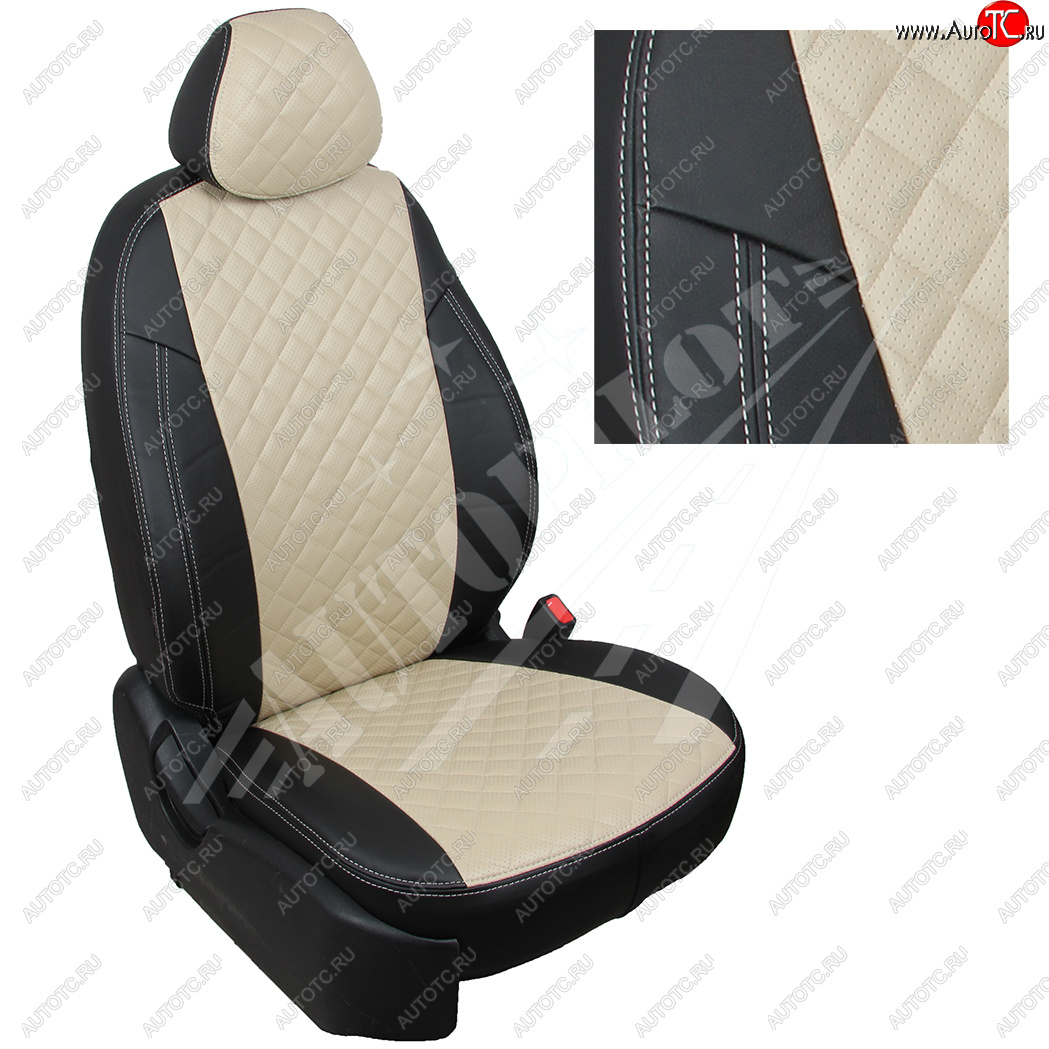 4 799 р. Чехлы сидений AUTOPILOT Экокожа Ромб (3 места)  Ford Transit  4 (2014-2024) (Черный + Бежевый)