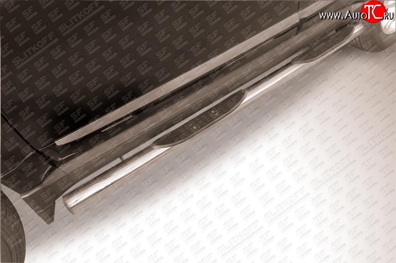 13 949 р. Защита порогов из трубы d76 мм с пластиковыми вставками для ног Slitkoff Great Wall Hover H3  рестайлинг (2014-2016) (Нержавейка, Полированная)