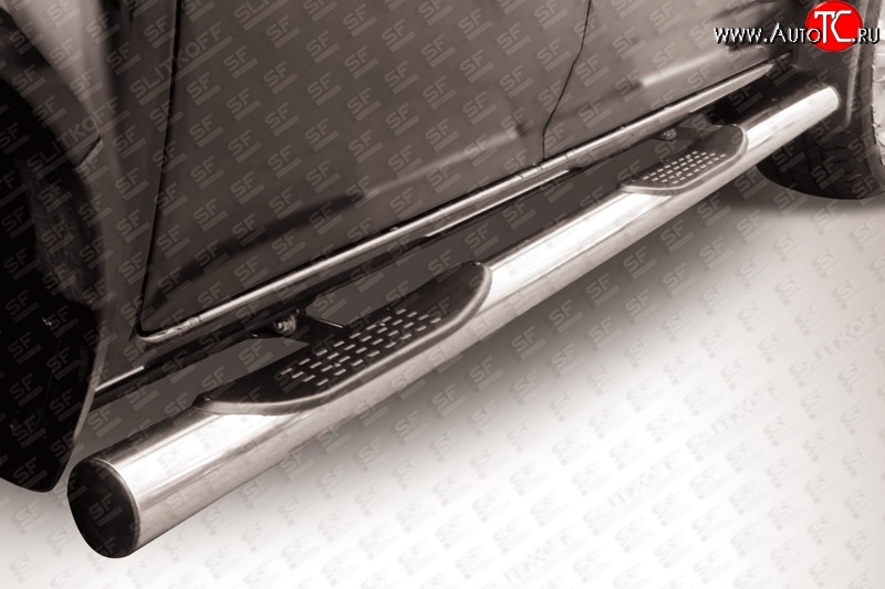 22 599 р. Защита порогов из трубы d76 мм с пластиковыми вставками для ног Slitkoff  Great Wall Wingle  5 (2011-2017) (Нержавейка, Полированная)