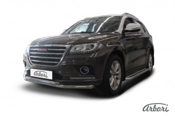 22 999 р. Защита переднего бампера Arbori (нержавейка, 2 трубы d57 и 57 mm) Haval H2 (2014-2021). Увеличить фотографию 2