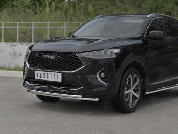 11 999 р. Защита переднего бампера (Ø42 мм, нержавейка, 4WD) SLITKOFF  Haval F7x (2019-2022)  дорестайлинг (полированная нержавейка). Увеличить фотографию 2