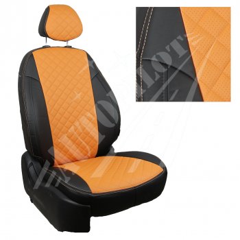 13 999 р. Чехлы сидений AUTOPILOT Экокожа Ромб (40/60 с подлокотником, 2 П- и 3 Г-образных подголовника)  Haval F7 - F7x (Черный + Оранжевый). Увеличить фотографию 1