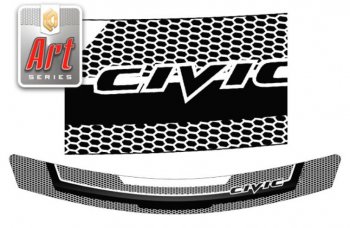 2 169 р. Дефлектор капота CA-Plastiс  Honda Civic  8 (2005-2011) (Серия Art серебро). Увеличить фотографию 1