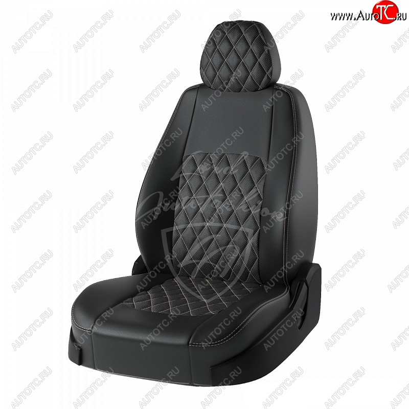 8 999 р. Чехлы для сидений (Elegance) Lord Autofashion Турин Ромб (экокожа)  Honda Civic  8 (2005-2011) (Черный, вставка черная, строчка бежевая)