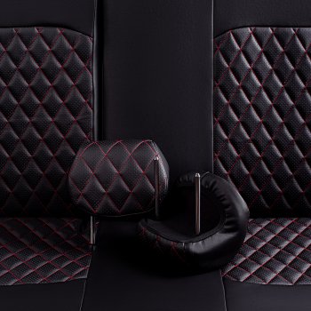 8 999 р. Чехлы для сидений Lord Autofashion Турин Ромб (экокожа, 60/40, отд. бок, 2 П- и 1 Г-образных подголовника)  Honda Civic  8 (2005-2011) (Черный, вставка черная, строчка красная). Увеличить фотографию 5