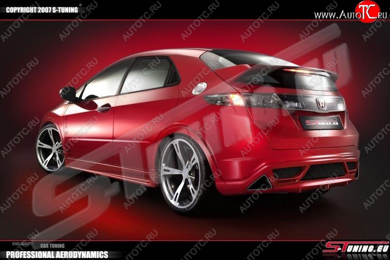 4 999 р. Накладка на задний бампер S-tuning Honda Civic 8 FK/FN дорестайлинг, хэтчбэк 5 дв. (2005-2008)