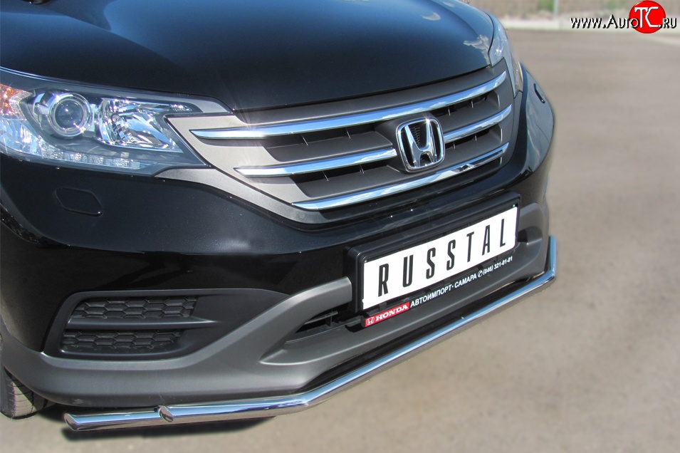 13 999 р. Защита переднего бампера (2 трубыØ42 мм, нержавейка) Russtal Honda CR-V RM1,RM3,RM4 дорестайлинг (2012-2015)