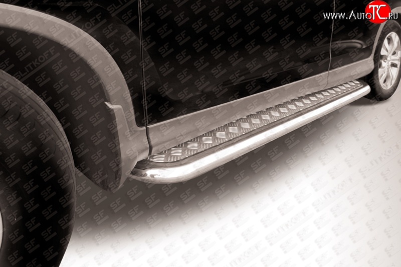 13 949 р. Широкая защита порогов Slitkoff  Honda CR-V  RM1,RM3,RM4 (2012-2015) (Нержавейка, Полированная)