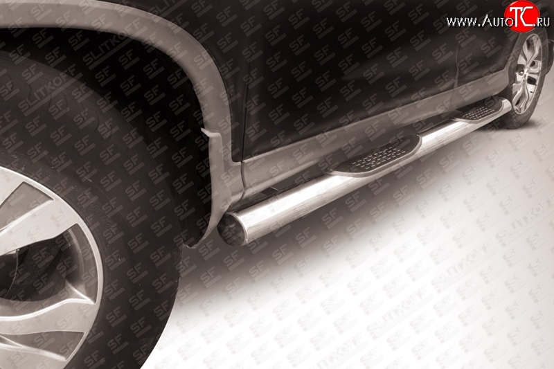 19 649 р. Защита порогов из трубы d76 мм с пластиковыми вставками для ног Slitkoff  Honda CR-V  RM1,RM3,RM4 (2012-2015) (Нержавейка, Полированная)