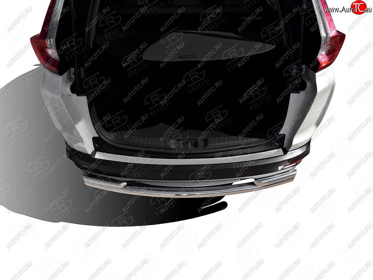 2 199 р. Защитная накладка заднего бампера на Russtal  Honda CR-V  RW,RT (2016-2020) (Нержавейка шлифованная)