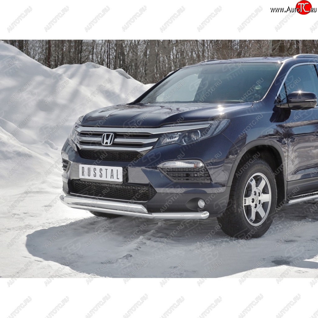 23699р Защита переднего бампера 2 трубы Ø63 и 75х42 мм, нержавейка Russtal  Honda Pilot YF6 купить