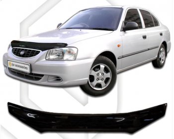 2 169 р. Дефлектор капота CA-Plastic  Hyundai Accent  седан ТагАЗ (2001-2012) (Classic черный, Без надписи). Увеличить фотографию 1