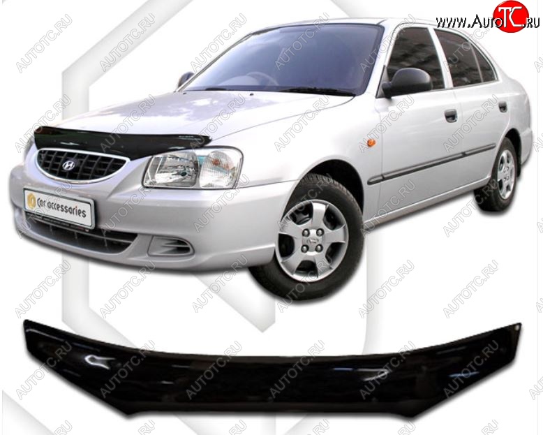 2 169 р. Дефлектор капота CA-Plastic  Hyundai Accent  седан ТагАЗ (2001-2012) (Classic черный, Без надписи)