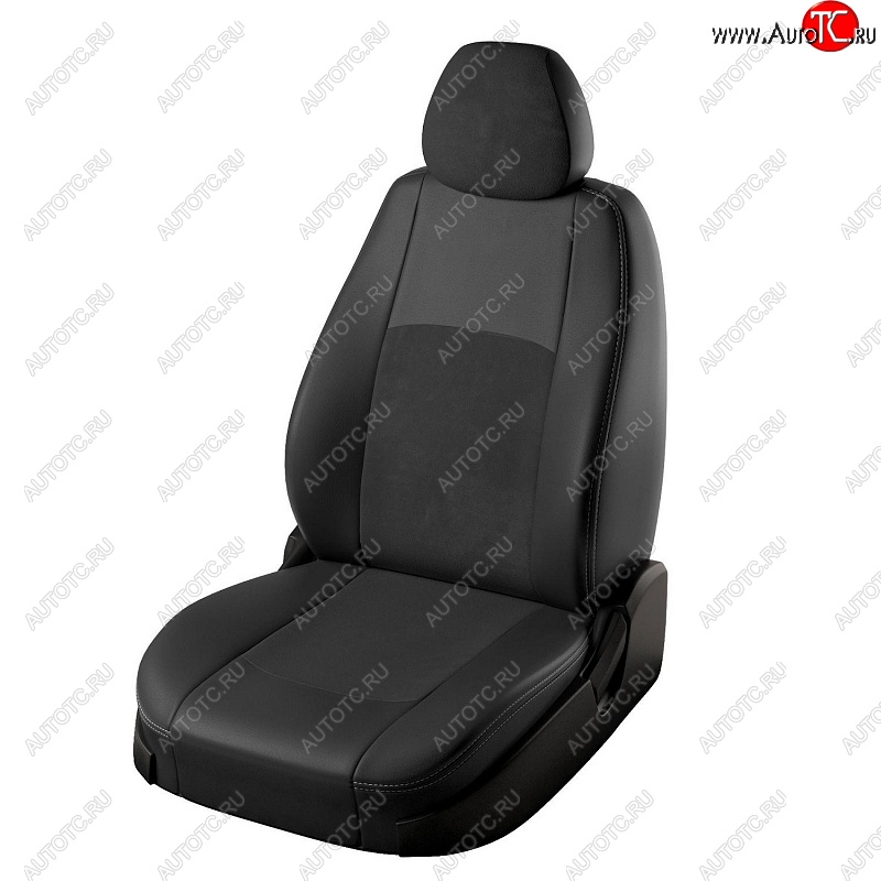8 699 р. Чехлы для сидений из экокожи и алькантары Lord Auto Турин  Hyundai Accent  седан ТагАЗ (2001-2012) (Чёрный, вставка синяя)