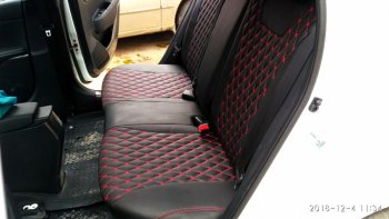 16 999 р. Чехлы для сидений Lord Autofashion Байрон (экокожа)  Hyundai Accent  седан ТагАЗ (2001-2012) (Чёрный, вставка чёрная, строчка красная). Увеличить фотографию 6