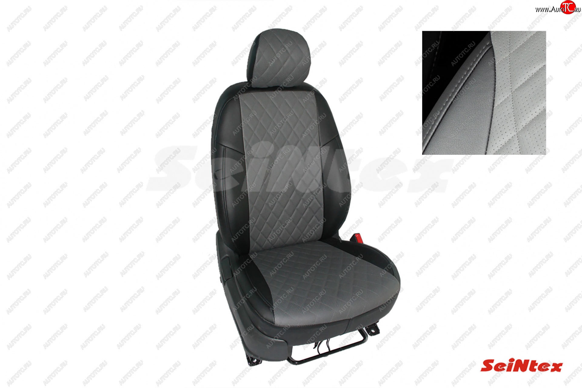 5 949 р. Чехлы для сидений Seintex (экокожа, ромб)  Hyundai Accent  седан ТагАЗ (2001-2012) (Черный+серый)