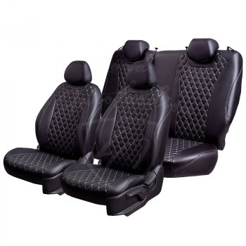 16 999 р. Чехлы для сидений Lord Autofashion Байрон (экокожа, раздельная спинка, 2 П-образных подголовника)  Hyundai Accent  седан ТагАЗ (2001-2012) (Черный, вставка черная, строчка серая). Увеличить фотографию 7