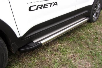 10 699 р. Пороги алюминиевые Slitkoff  Hyundai Creta  GS (2015-2021) (Luxe Silver). Увеличить фотографию 1