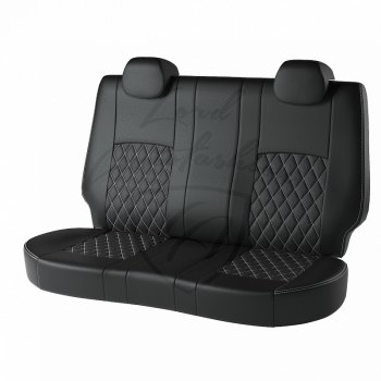 7 459 р. Чехлы для сидений (Comfort) Lord Autofashion Турин Ромб (экокожа)  Hyundai Creta  GS (2015-2021) (Чёрный, вставка чёрная, строчка белая). Увеличить фотографию 2