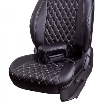 12 599 р. Чехлы для сидений (ком-ция Comfort) Lord Autofashion Байрон (экокожа)  Hyundai Creta  GS (2015-2021) (Коричневый, вставка коричневая, строчка бежевая). Увеличить фотографию 3