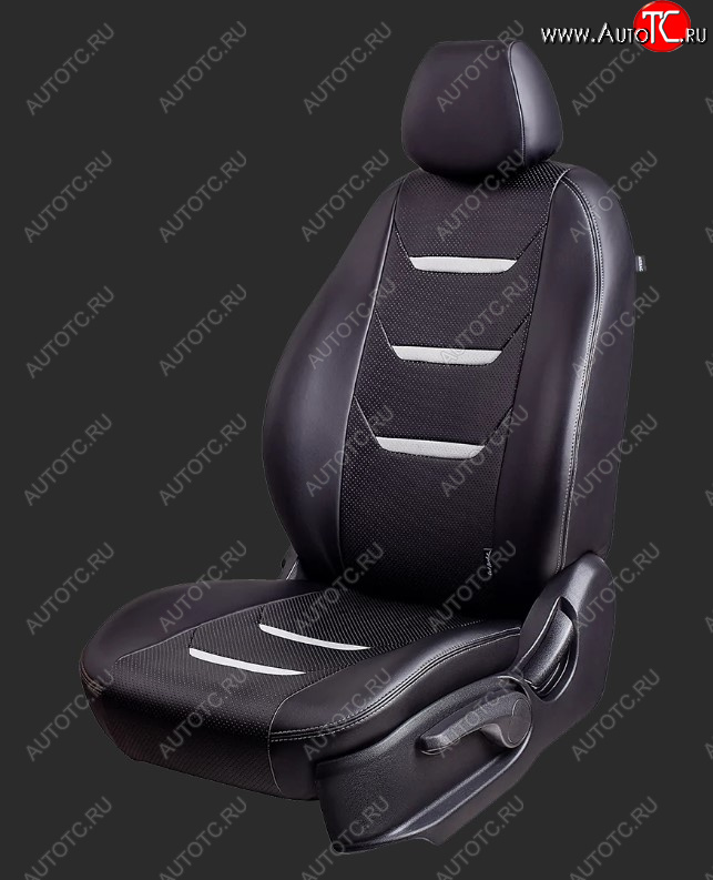 6 699 р. Чехлы для сидений Lord Autofashion Турин 2 (экокожа, спинка 60/40, 2 Г-образных подголовника)  Hyundai Creta  GS (2015-2021) (Черный, вставка черная/белая, строчка белая)