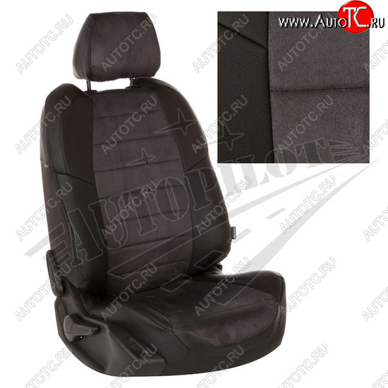 7 499 р. Чехлы сидений AUTOPILOT Алькантара (60/40 с подлокотником)  Hyundai Creta  SU (2021-2024) (Черный + Темно серый)