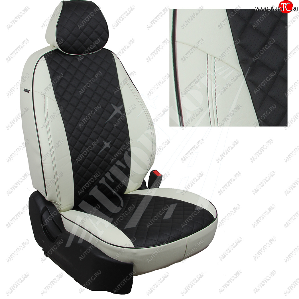7 599 р. Чехлы сидений AUTOPILOT Экокожа Ромб (60/40 с подлокотником)  Hyundai Creta  SU (2021-2024) (Белый + Черный)