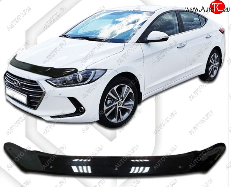 2 079 р. Дефлектор капота CA-Plastic  Hyundai Elantra  AD (2016-2019) (Classic черный, Без надписи)