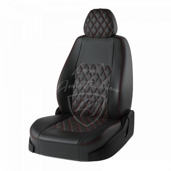 9 249 р. Чехлы для сидений Lord Autofashion Турин Ромб (экокожа)  Hyundai Elantra  AD (2016-2020) (Черный, вставка черная, строчка красная). Увеличить фотографию 1