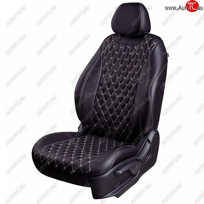 16 999 р. Чехлы для сидений Lord Autofashion Байрон (экокожа, раздельная спинка, с подлокотником, 2 П + 1 Г-образные подголовники)  Hyundai Elantra  AD (2016-2020) (Черный, вставка черная, строчка бежевая)