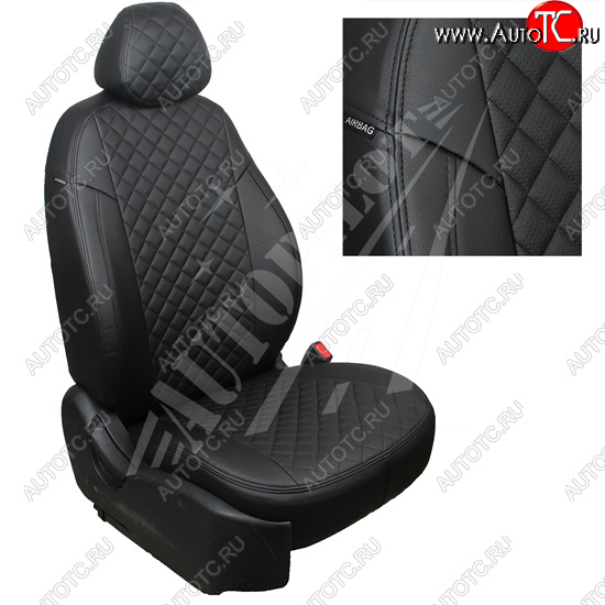 7 799 р. Чехлы сидений AUTOPILOT Экокожа Ромб (задняя спинка 40/60 с подлокотником)  Hyundai Elantra  CN7 (2020-2023) (Черный + Черный)