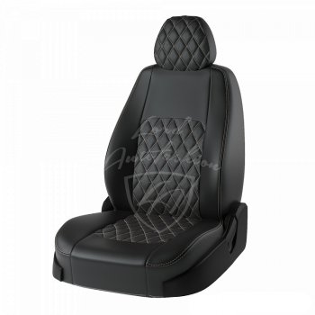 7 399 р. Чехлы для сидений Lord Autofashion Турин Ромб (экокожа) Hyundai Elantra XD (ТагАЗ) седан (2008-2014) (Черный, вставка черная, строчка бежевая). Увеличить фотографию 1