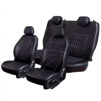 9 249 р. Чехлы для сидений Lord Autofashion Турин Ромб (экокожа)  Hyundai Elantra  HD (2006-2011) (Черный, вставка черная, строчка синяя). Увеличить фотографию 4