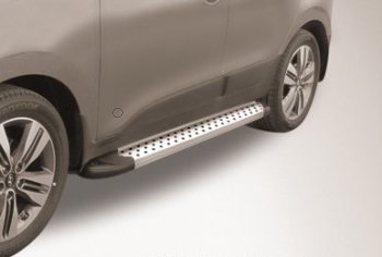 Пороги алюминиевые Slitkoff Hyundai IX35 1 LM рестайлинг (2013-2018)  (Standart Silver)
