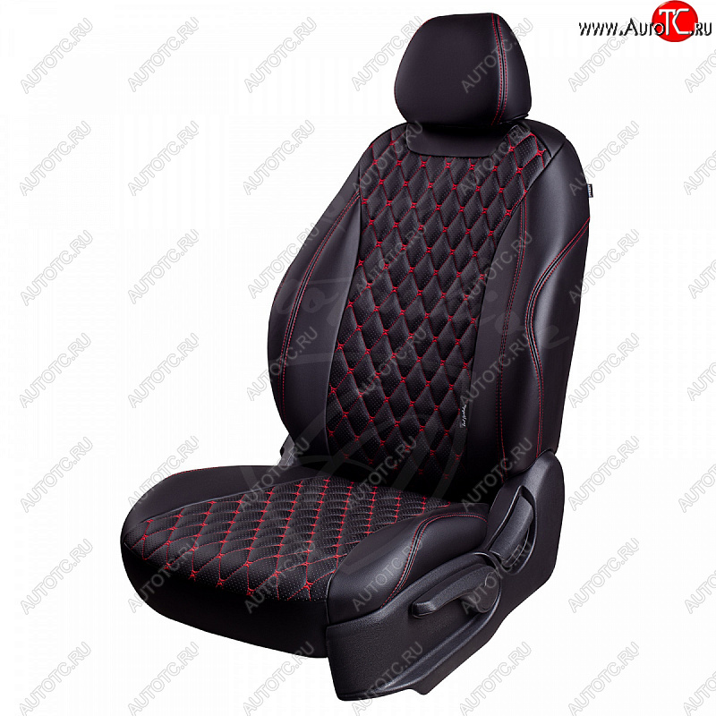 16 749 р. Чехлы для сидений Lord Autofashion Байрон (экокожа, раздельная спинка, 3 П-образных подголовника)  Hyundai IX35  1 LM (2009-2018), KIA Sportage  3 SL (2010-2016) (Черный, вставка черная, строчка красная)