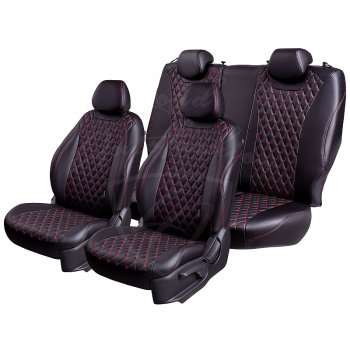 16 749 р. Чехлы для сидений Lord Autofashion Байрон (экокожа, раздельная спинка, 3 П-образных подголовника)  Hyundai IX35  1 LM (2009-2018), KIA Sportage  3 SL (2010-2016) (Черный, вставка черная, строчка красная). Увеличить фотографию 7