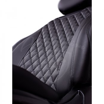 16 749 р. Чехлы для сидений Lord Autofashion Байрон (экокожа, раздельная спинка, 3 П-образных подголовника)  Hyundai IX35  1 LM (2009-2018), KIA Sportage  3 SL (2010-2016) (Черный, вставка черная, строчка черная). Увеличить фотографию 2