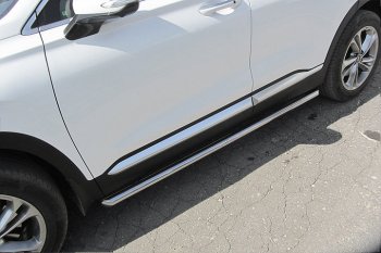 11 649 р. Защита порогов Slitkoff (d57 мм)  Hyundai Santa Fe  4 TM (2018-2024) (Нержавейка, Полированная). Увеличить фотографию 1