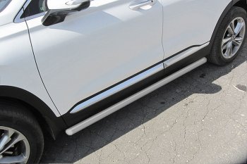 7 999 р. Защита порогов Slitkoff (d57 мм)  Hyundai Santa Fe  4 TM (2018-2024) (Сталь с полимерным покрытием. Цвет: серебристый). Увеличить фотографию 1