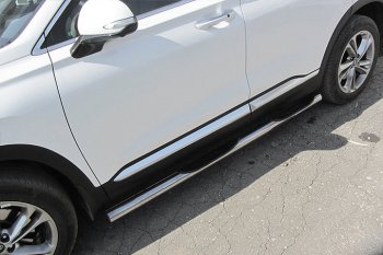 15 249 р. Защита порогов Slitkoff (d76 мм, с проступями)  Hyundai Santa Fe  4 TM (2018-2024) (Нержавейка, Полированная). Увеличить фотографию 1