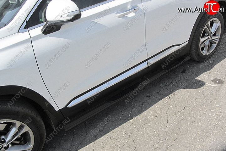 10 699 р. Защита порогов Slitkoff (d76 мм, с проступями) Hyundai Santa Fe 4 TM рестайлинг (2020-2024) (Сталь с полимерным покрытием. Цвет: чёрный)