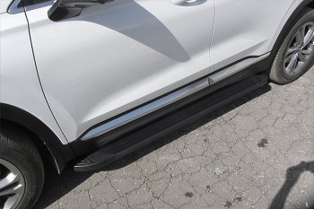13 799 р. Пороги алюминиевые Slitkoff  Hyundai Santa Fe  4 TM (2018-2021) (Optima Black ). Увеличить фотографию 1