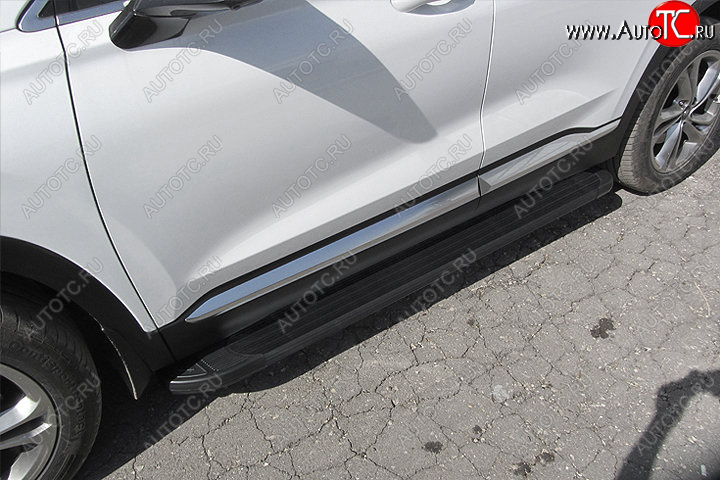 19 449 р. Пороги алюминиевые Slitkoff  Hyundai Santa Fe  4 TM (2018-2021) (Optima Black )